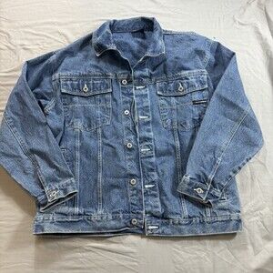 SouthPole Y2K Trucker Heavy Denim Medium Washed Jean Jacket Grunge Large